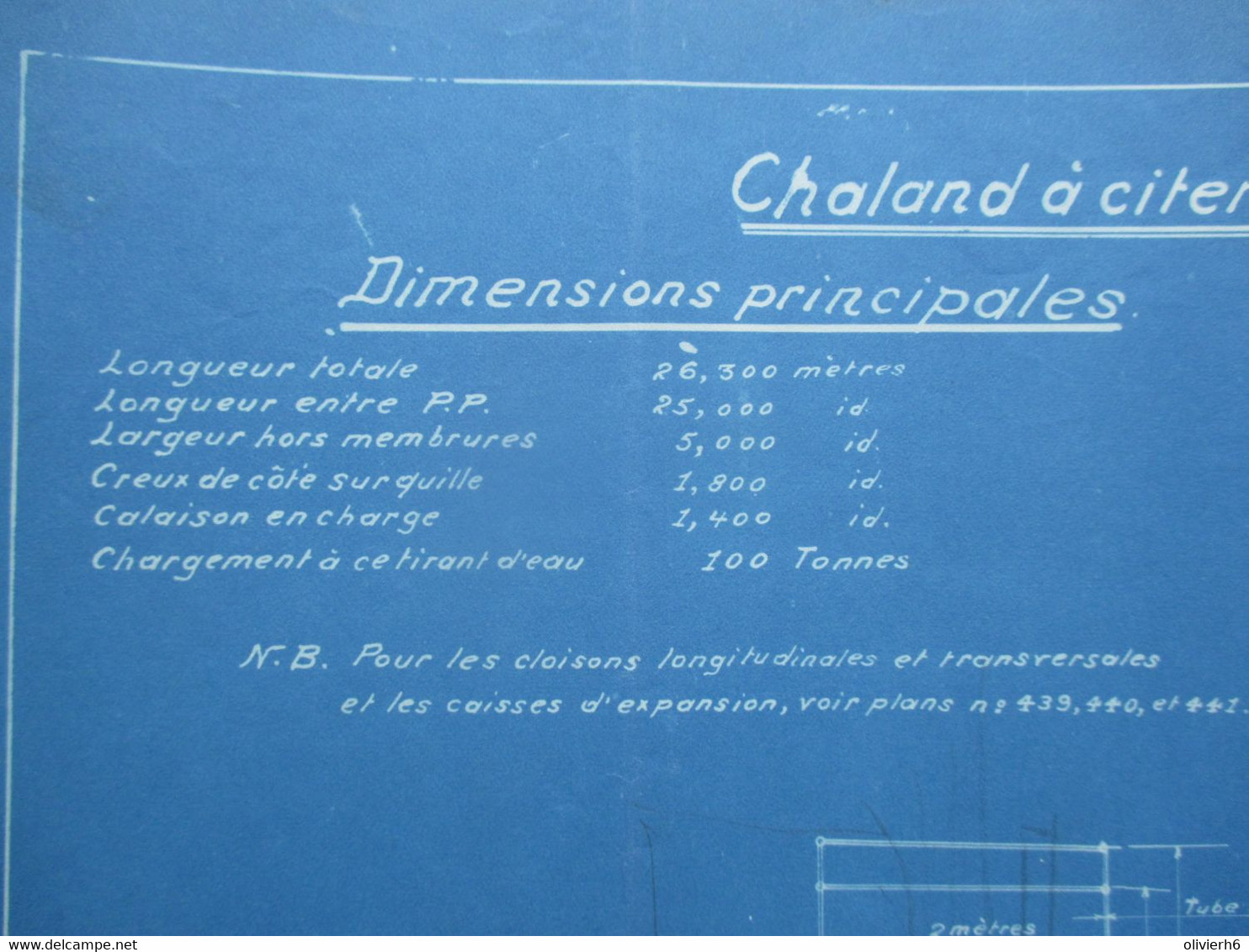 VP PLAN et COUPE 1927 (V2030) CHALAND à CITERNES "ELISABETH" (6 vues) Echelle 1/100 Maurice Delange Hoboken - VERITAS