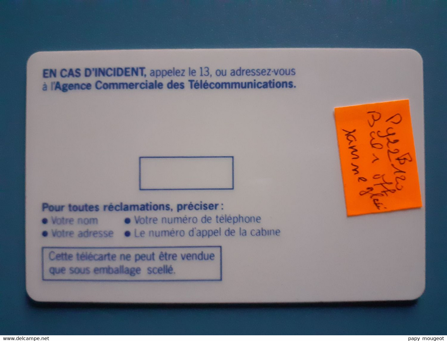 Py22B Bul1 120 Unités Logo PTT Offset Glacé Bleu Foncé Sans Numéro Au Dos - Pyjamas'