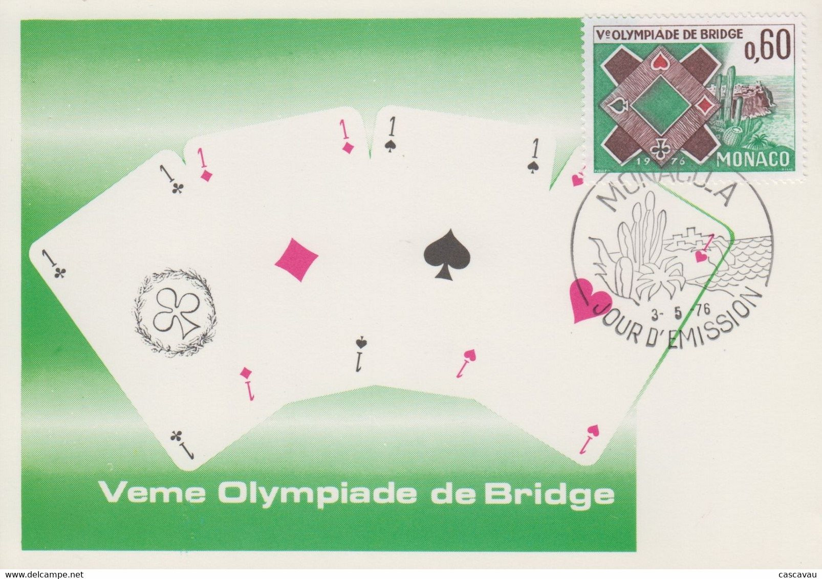 Carte  Maximum  1er  Jour   MONACO   Véme  Olympiade   De  BRIDGE   1976 - Sin Clasificación