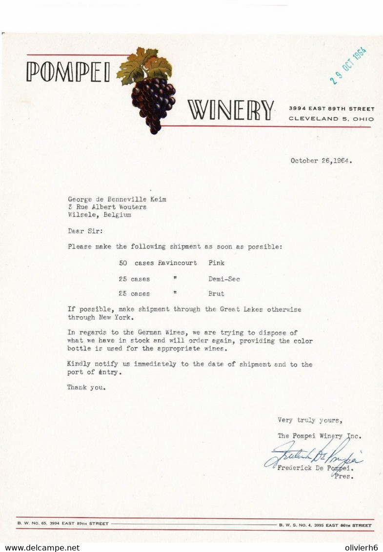 VP COURRIER 1964 (V2030) POMPEI WINERY (1 Vue) 3994 East 89Th Street Cleveland 5 Ohio - Etats-Unis