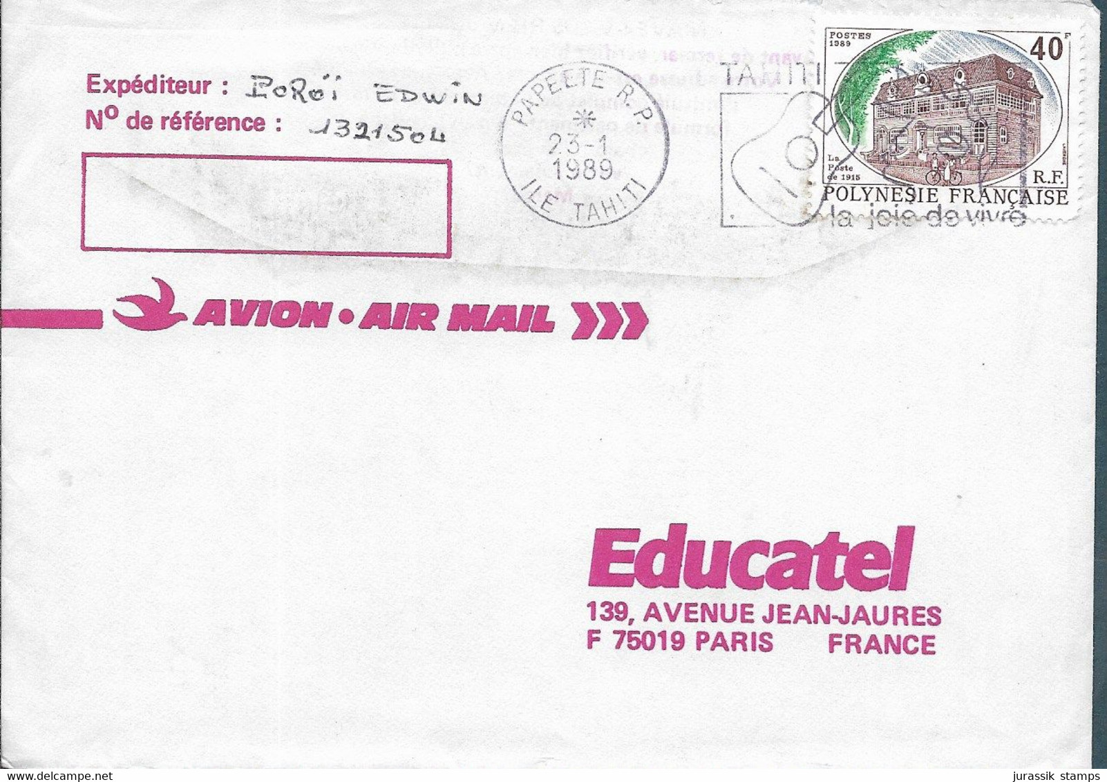 Tahiti - 1989 COVER PAPEETE   TO PARIS - 22620 - Tahiti