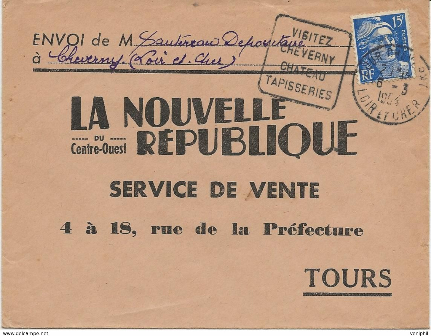 LETTRE OBLITERATION DAGUIN- VISITEZ CHEVERNY CHATEAU TAPISSERIES -LOIR ET CHER  -ANNEE 1954- - Mechanical Postmarks (Other)