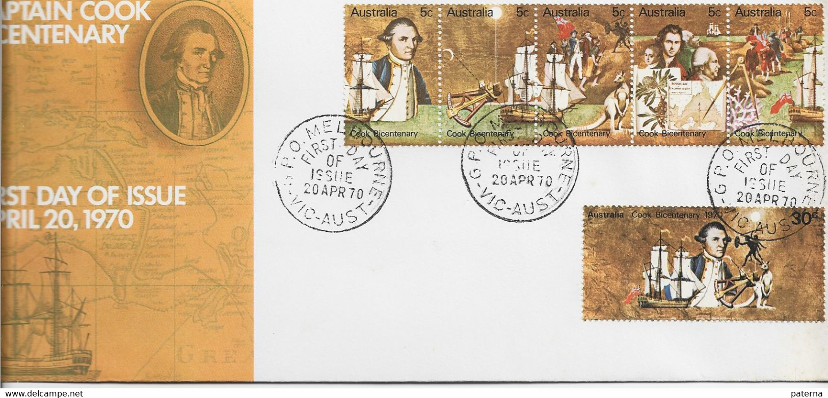 3575 FDC   Melbourne 1970, Vic- Austr. Captain  Cook Bicentenary, Capitan Cook - Primo Giorno D'emissione (FDC)