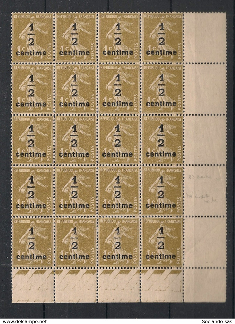 France - 1932-37 - N°Yv. 279A - Semeuse 1/2 Sur 1c Olive - Bloc De 20 Bord De Feuille - Neuf Luxe ** / MNH / Postfrisch - Unused Stamps