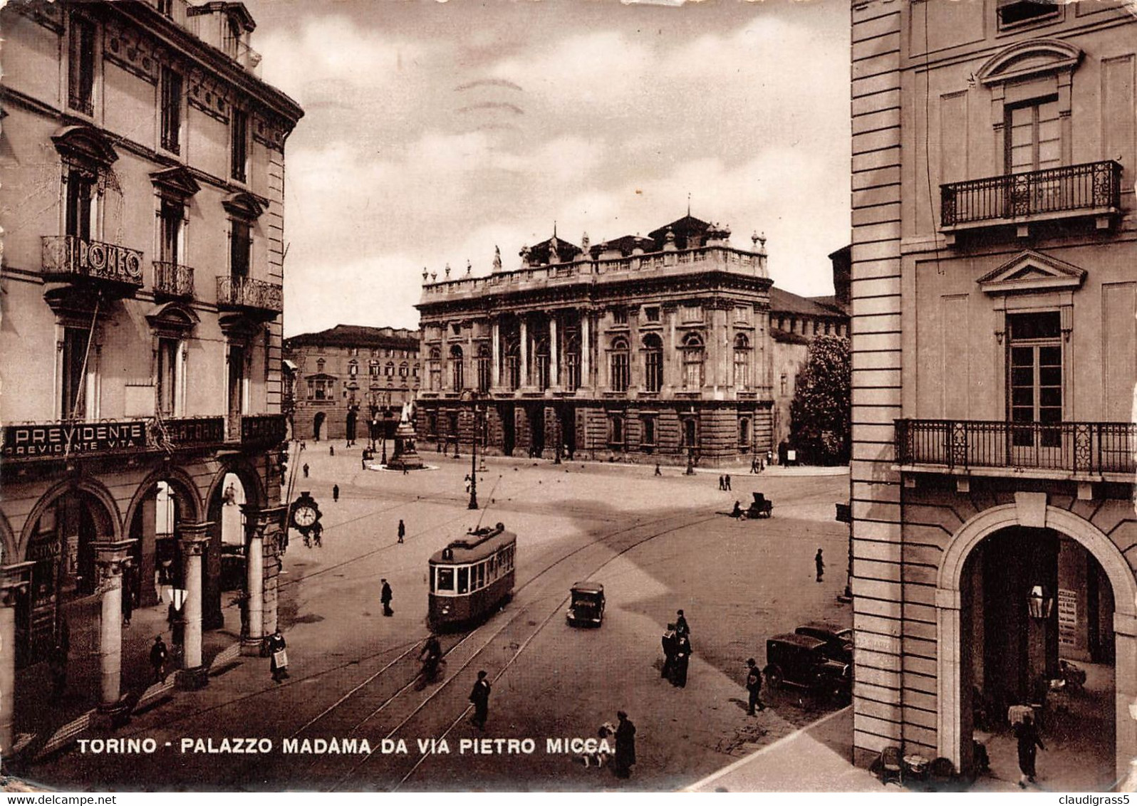 1782"TORINO-PALAZZO MADAMA DA VIA PIETRO MICCA" ANIMATA TRAM N 1 ANNO 1946 - Palazzo Madama