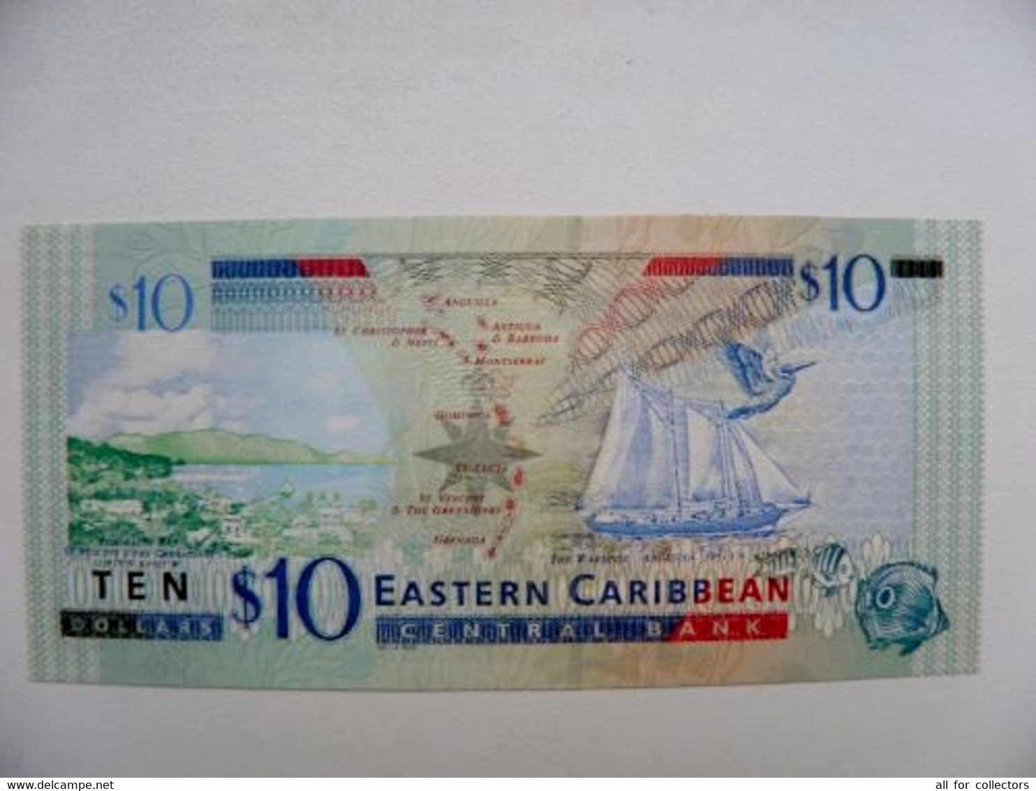 UNC Banknote East Caribbean States 10 Dollars Animals Turtle Fish Fishes Ship P-43g Island Map - East Carribeans