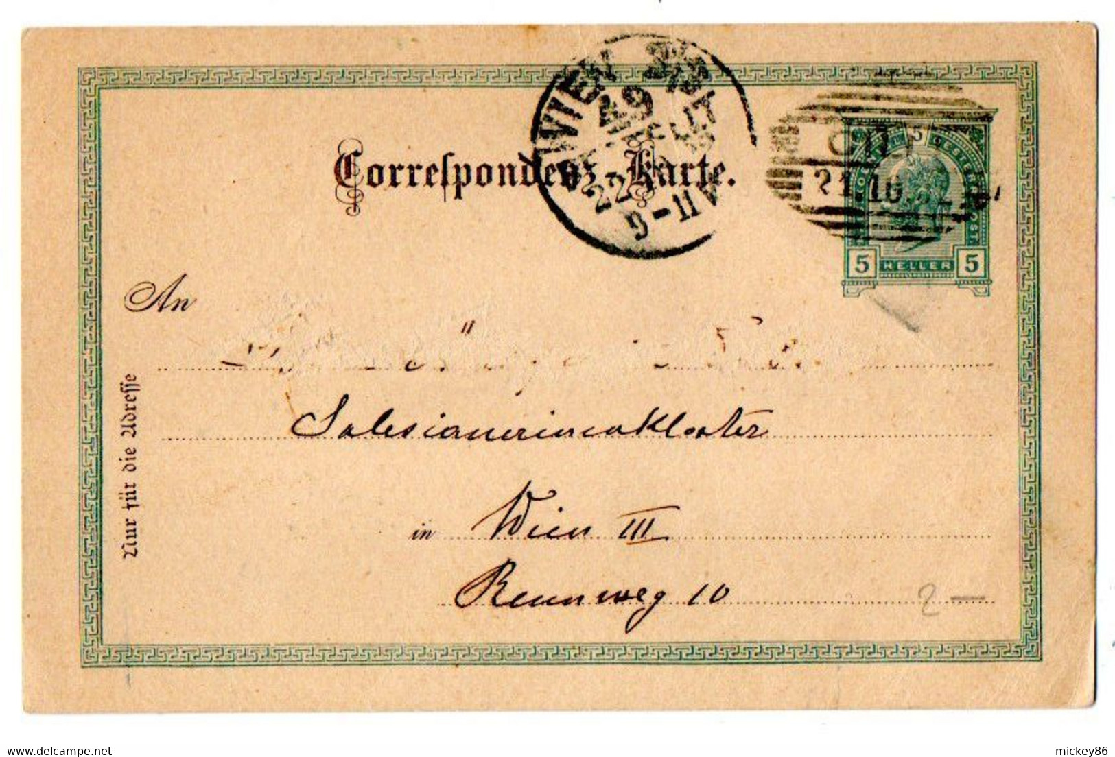 Autriche -- Env 1900--Entier Carte Postale--cachet WIEN  Pour WIEN.......à Saisir - Autres & Non Classés