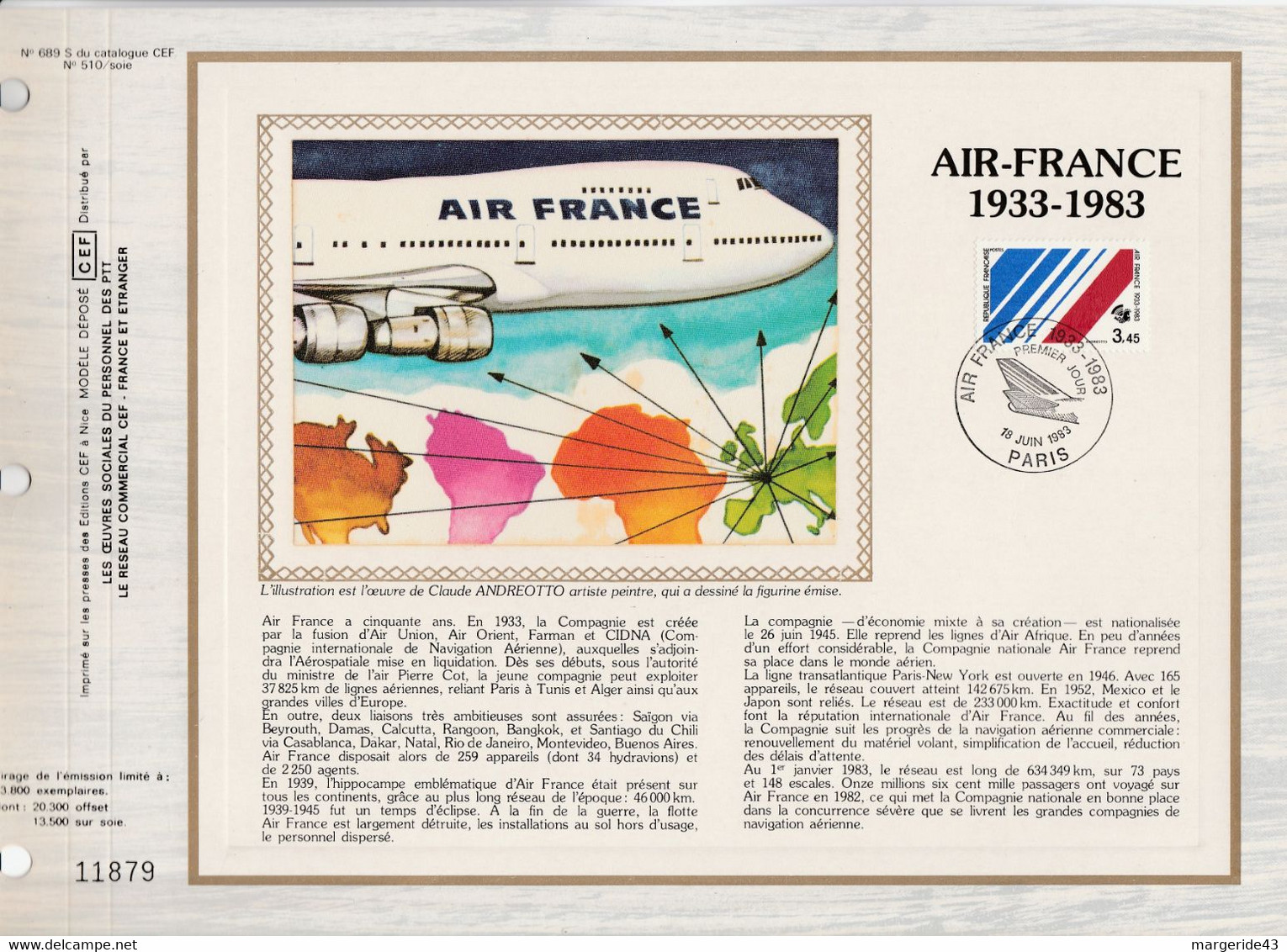 DOCUMENT FDC 1983 50 ANS AIR FRANCE - 1980-1989