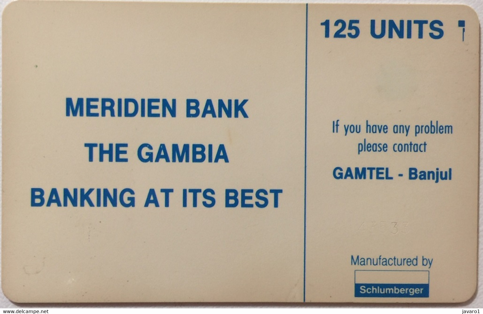 GAMBIA : GAM04 125u Blue SI-4 43533 (MERIDIEN BANK) USED (x) - Gambie