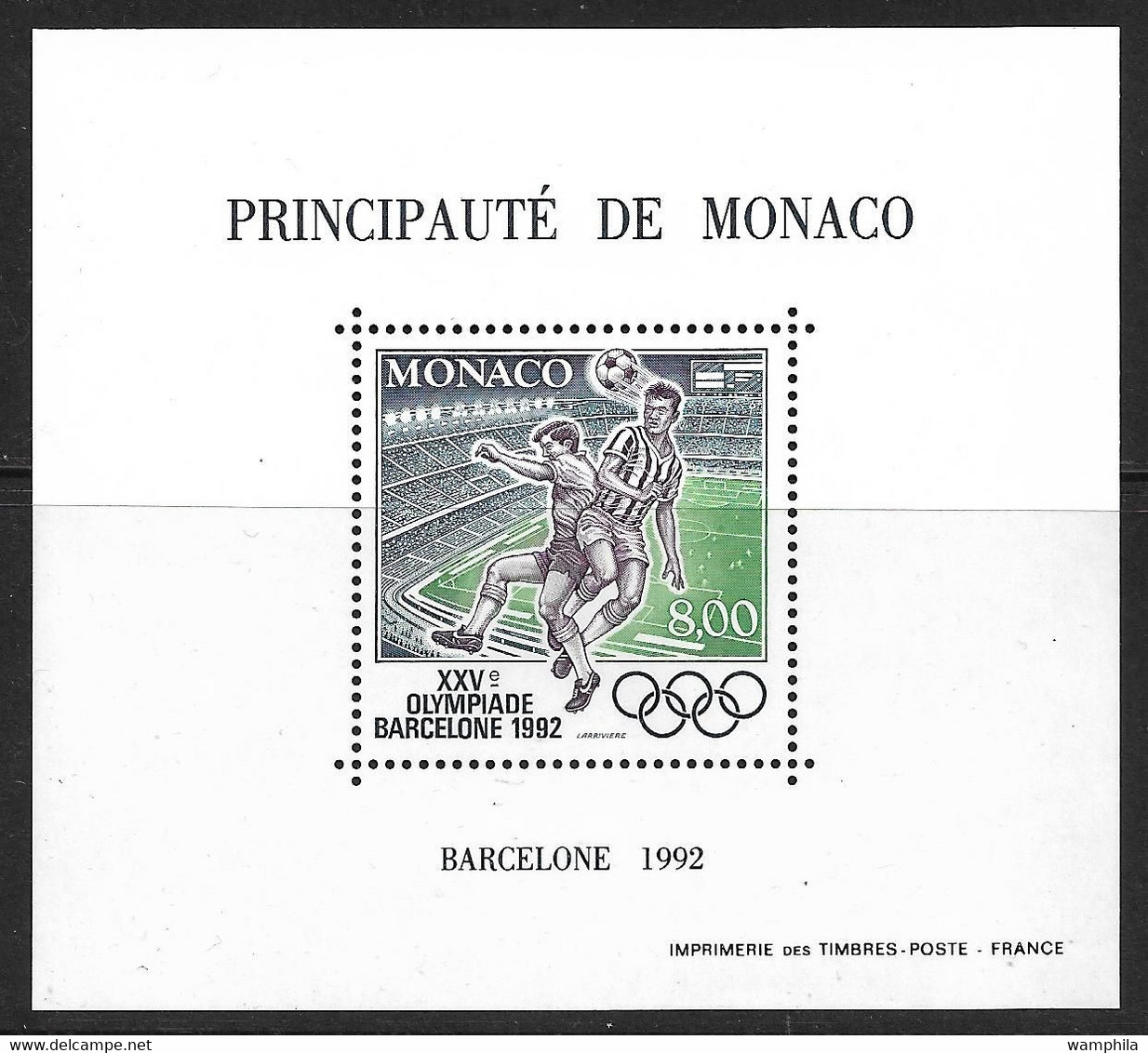 Monaco. Jeux Olympiques De Barcelone Bloc** Du Timbre N°1812 Cote 140€ - Zomer 1992: Barcelona
