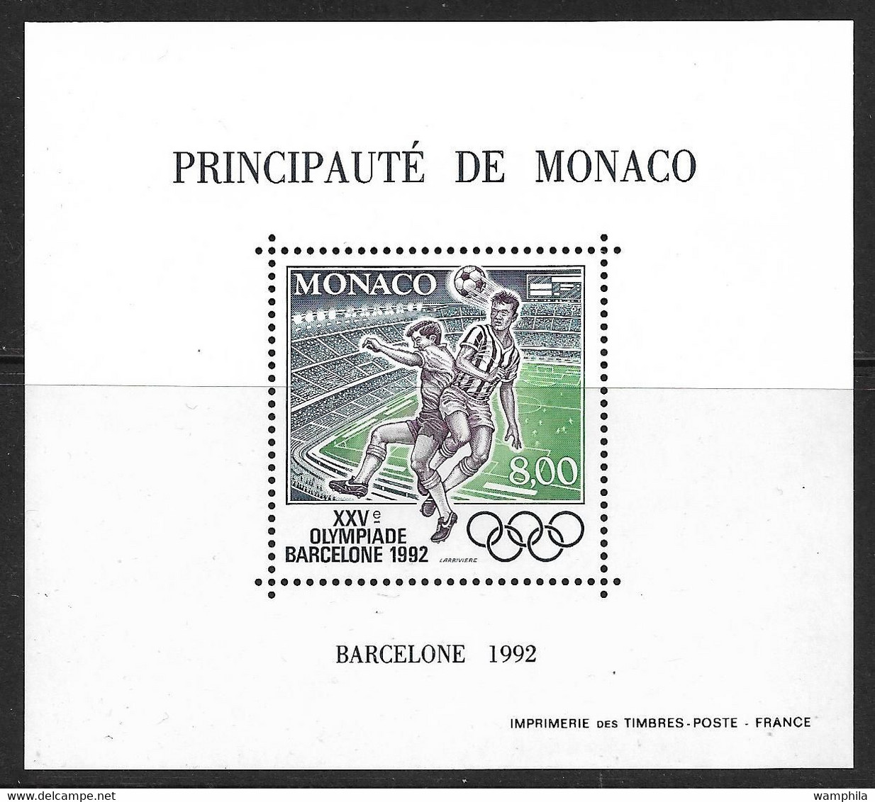 Monaco. Jeux Olympiques De Barcelone Bloc** Du Timbre N°1812 Cote 140€ - Unused Stamps