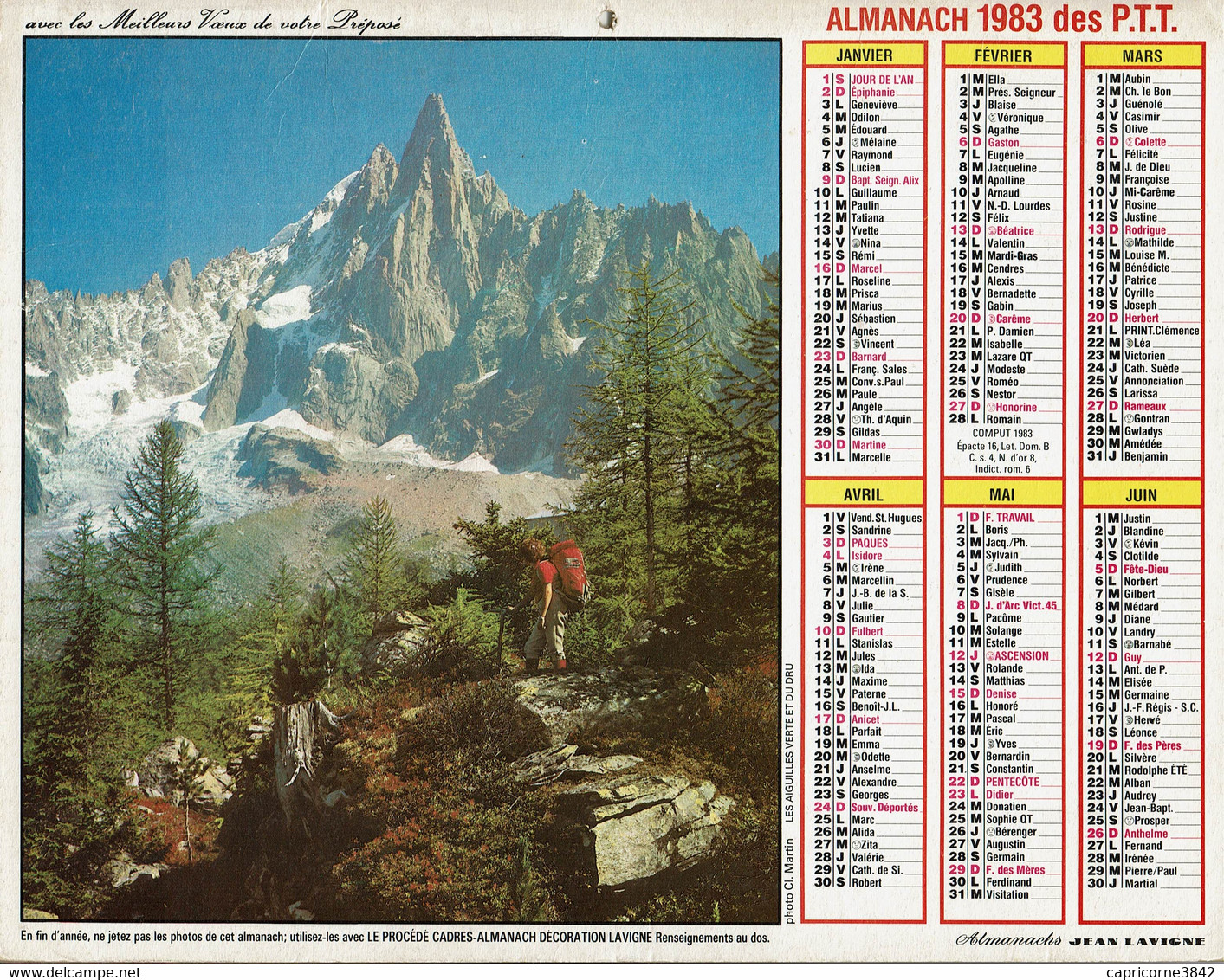 1983 - LES AIGUILLES VERTE ET LE DRU Et MONTAGNE AU PRINTEMPS - Almanachs Jean Lavigne - Grossformat : 1981-90