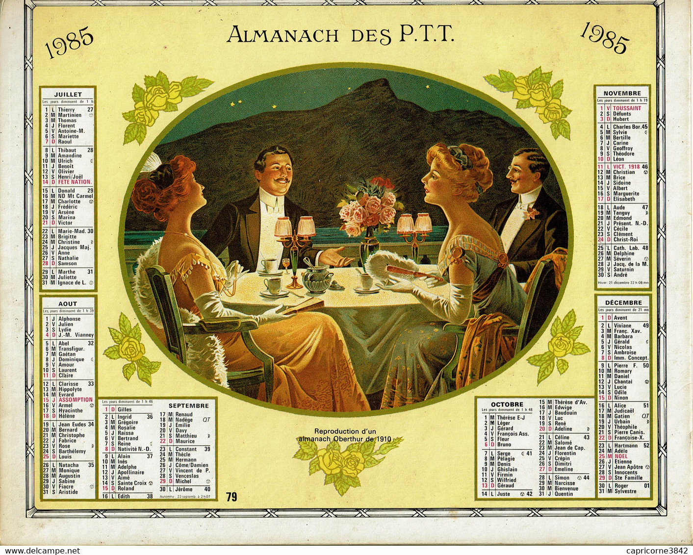 1985 - SOIREES MONDAINES AU BORD D'UN LAC (Images Reproductions D'un Almanach De 1910) - Almanachs Oberthur - Big : 1981-90