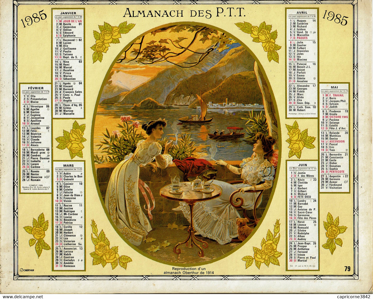1985 - SOIREES MONDAINES AU BORD D'UN LAC (Images Reproductions D'un Almanach De 1910) - Almanachs Oberthur - Grand Format : 1981-90