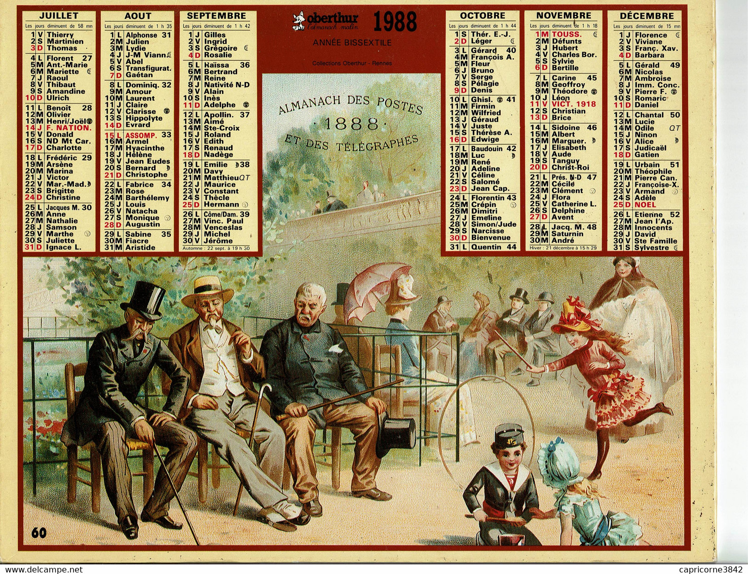 1988 - LA VIE EN 1888 ( Images Reproductions Du Calendrier Des Postes 1888) - Almanachs Oberthur - Grand Format : 1981-90