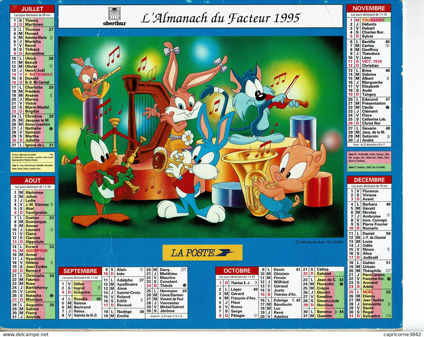 1995 - BUNNY ET SES AMIS - Almanachs Oberthur - Big : 1991-00