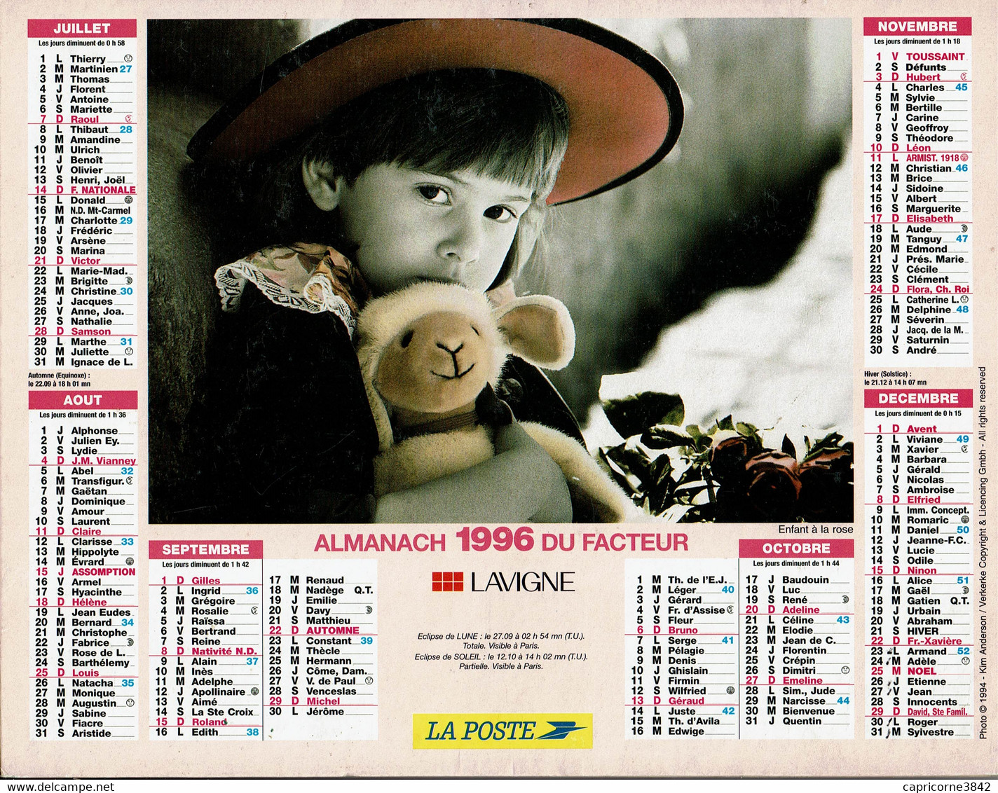 1996 - ENFANTS A LA ROSE - Almanachs Lavigne - Grand Format : 1991-00