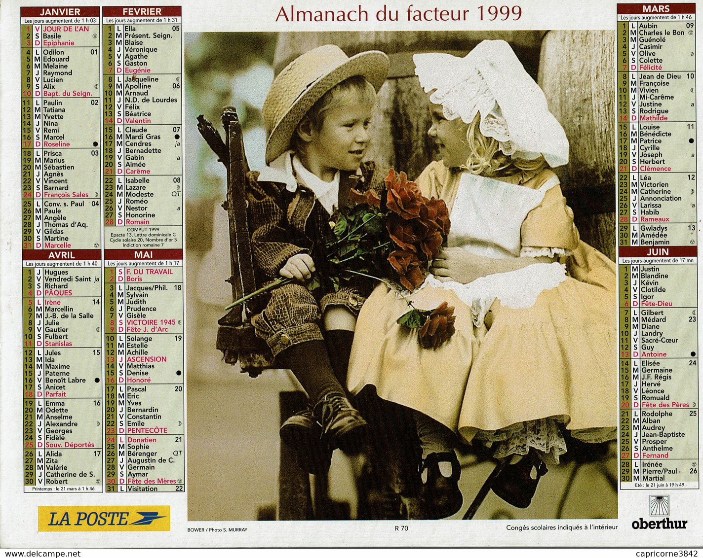 1999 - TENDRE COMPLICITE (Photos Rétro) - Almanachs Oberthur - Grand Format : 1991-00