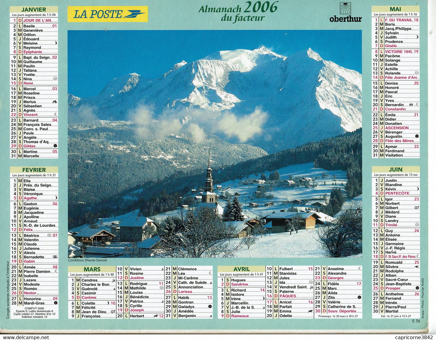 2006 - COMBLOUX (Haute Savoie) Et LAC DES GAILLANDS ET MONT BLANC (Haute Savoie) - Almanachs Oberthur - Grossformat : 2001-...