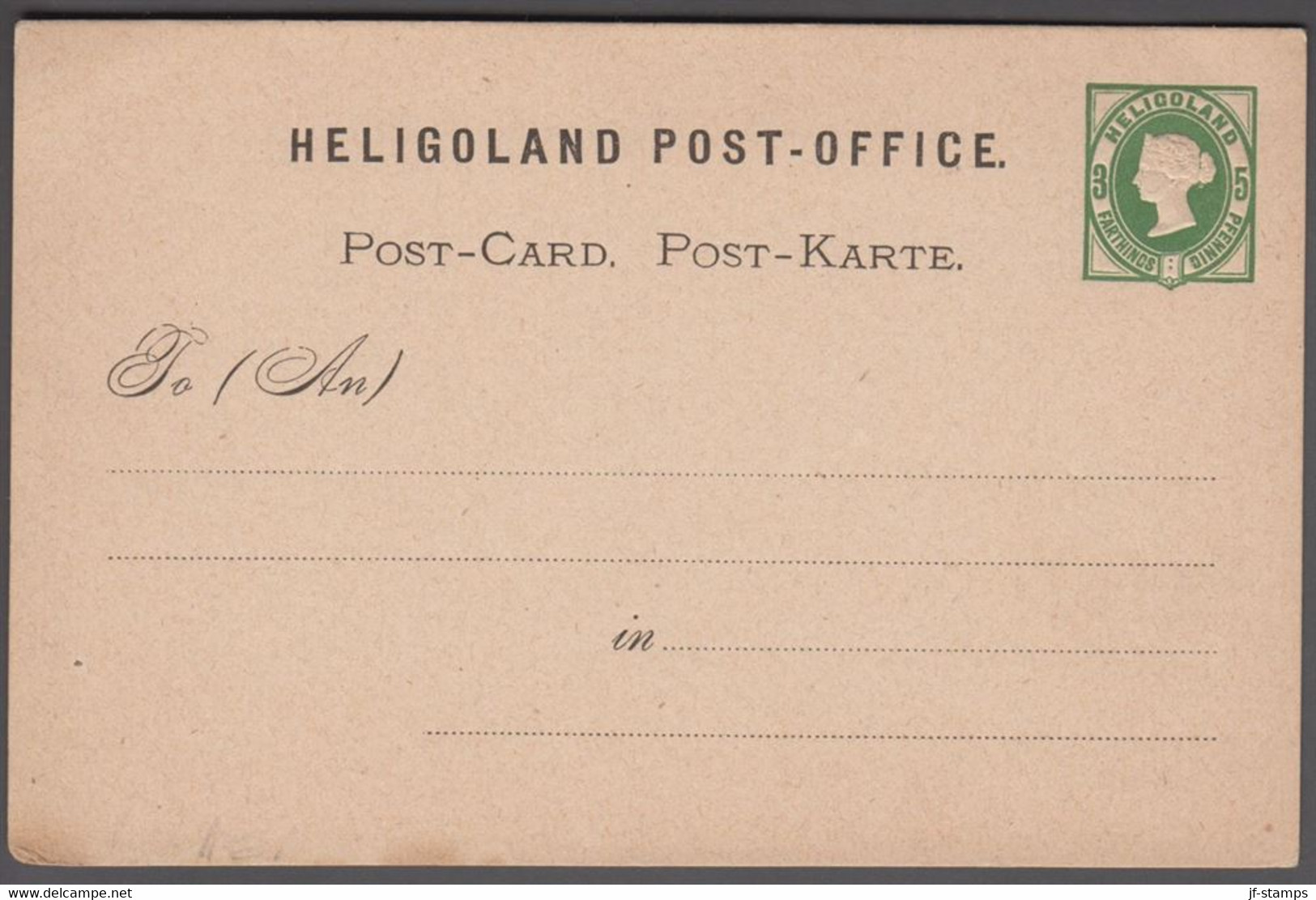 1875. HELGOLAND. Victoria. 3 Fa - 5 Pf. POST-CARD. () - JF412091 - Heligoland (1867-1890)
