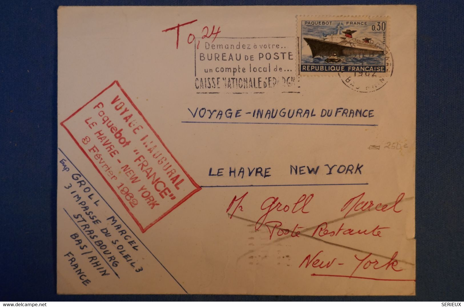 G18 FRANCE BELLE LETTRE RARE 1982 VOYAGE INAUGURAL FRANCE POUR NEW YORK USA PAR LE HAVRE + AFFRANCHISSEMENT PLAISANT - Lettres & Documents