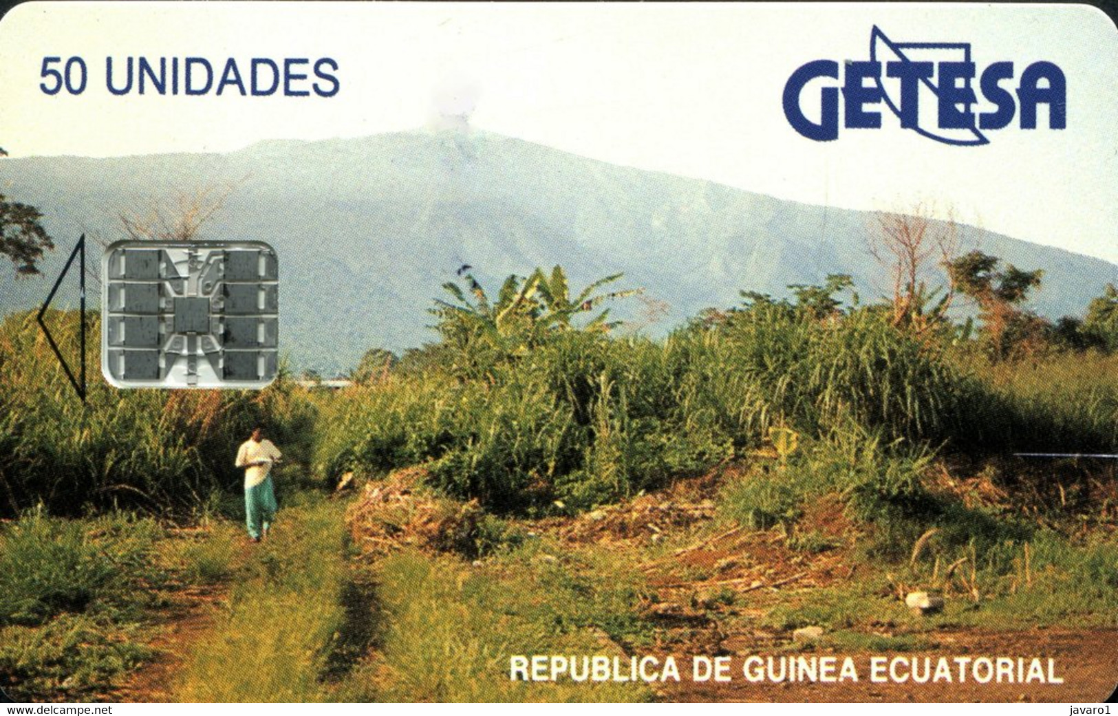 GUINEEQU : EQG07 50u SI-7 GETESA Mountain Rev. Blue USED - Guinea Ecuatorial