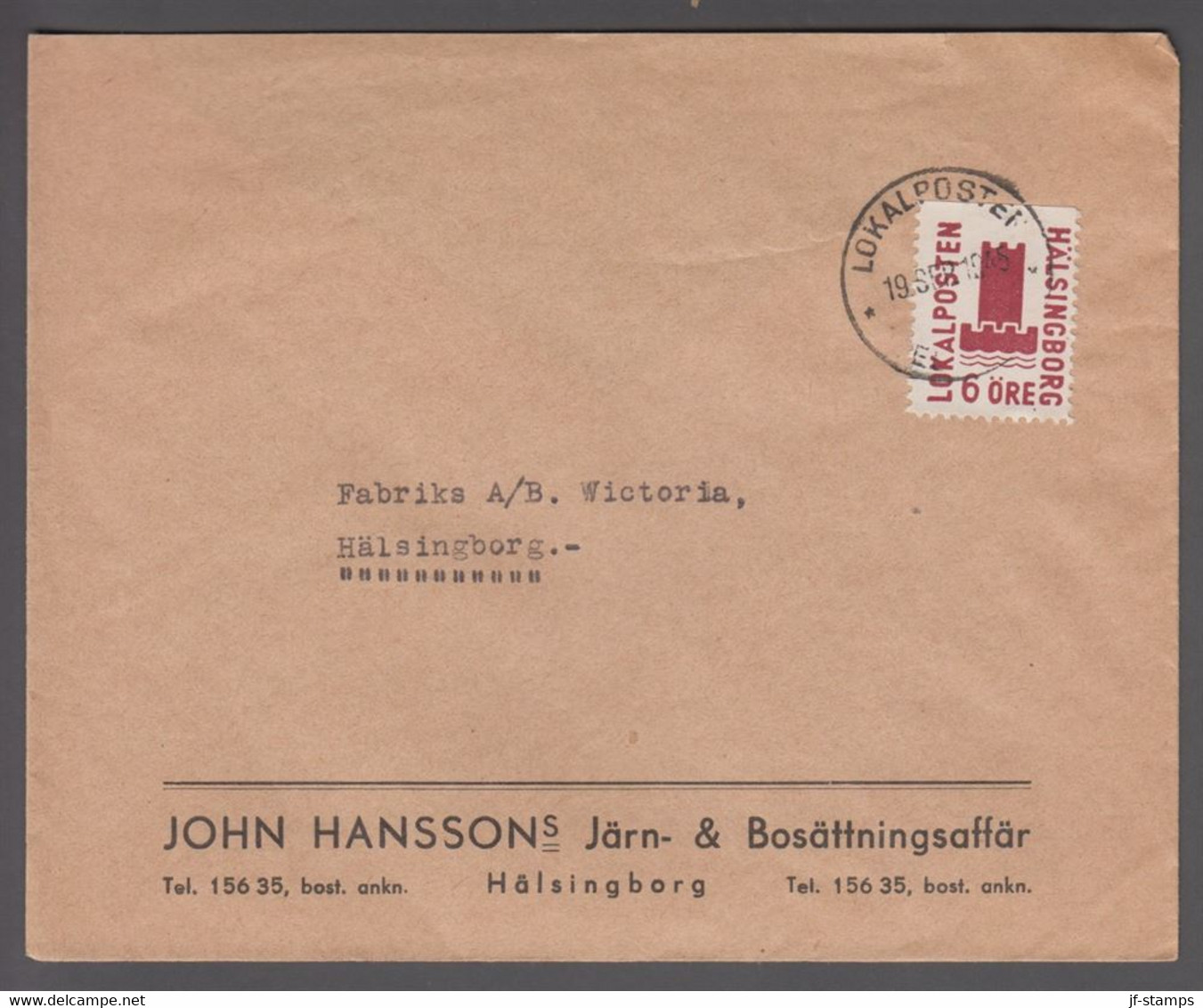 1945. SVERIGE LOKALPOSTEN HÄLSINGBORG . 6 ÖRE. Cancelled LOKALPOSTEN 19 SEP 1945.Send... () - JF412107 - Local Post Stamps