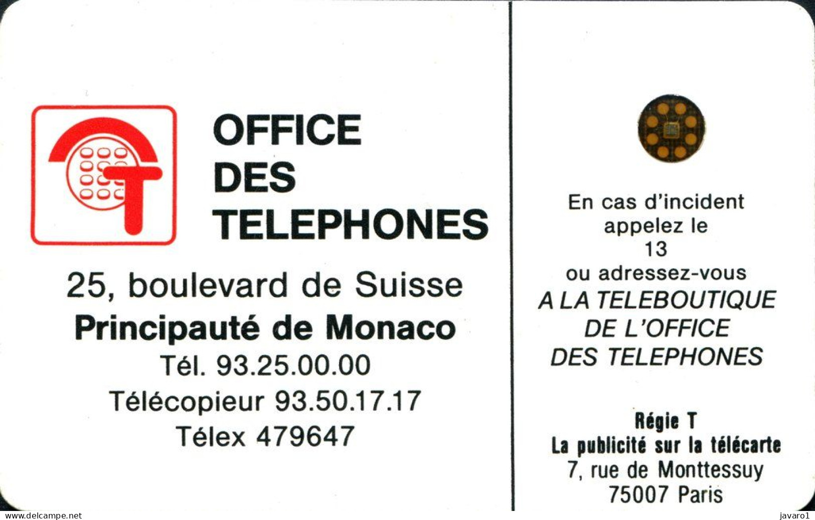 MONACO : MF01 50U Rocher SC4on Fleche Blanch USED - Mónaco