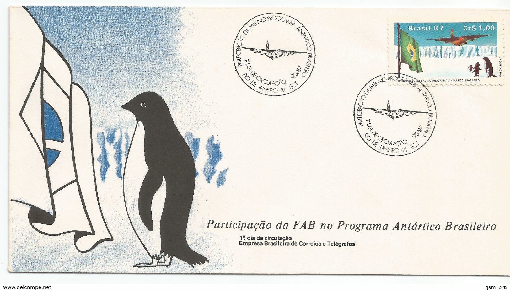 Brazil 1987: FDC - Research In Antarctica. Brazilian Air Force. Flag, Penguins, Antarctic Landscape. - Programmes Scientifiques