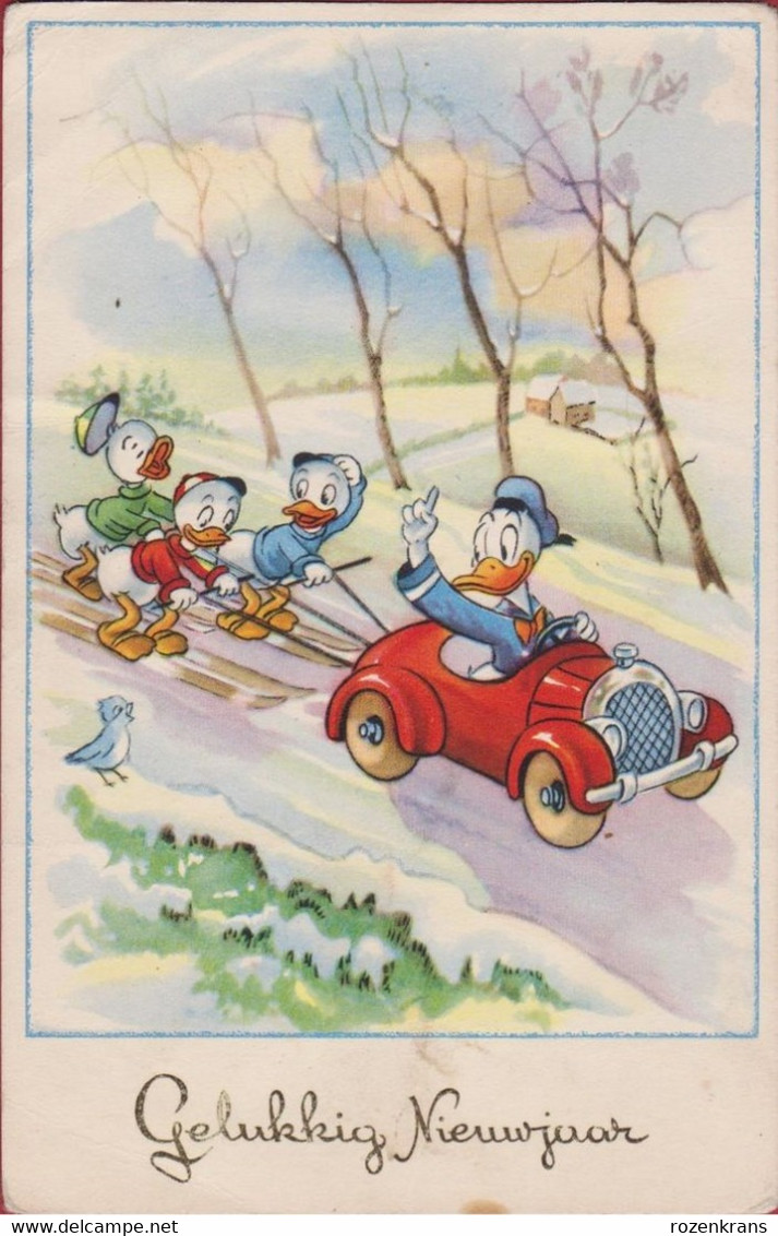 Old Original Postcard Walt Disney Donald Duck Happy New Year Gelukkig Nieuwjaar Nephews Huey Dewey And Louie Triplet - Autres & Non Classés