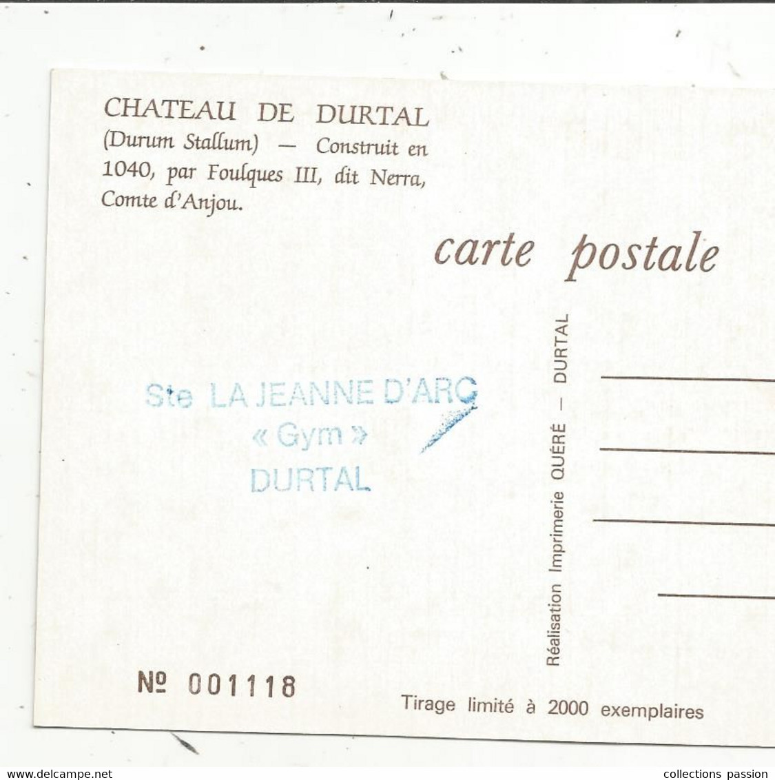 Cp, Bourses & Salons De Collections , 2 E Foire à La Brocante Et à La Carte Postale ,DURTAL , 1983 , 2 Scans - Beursen Voor Verzamellars