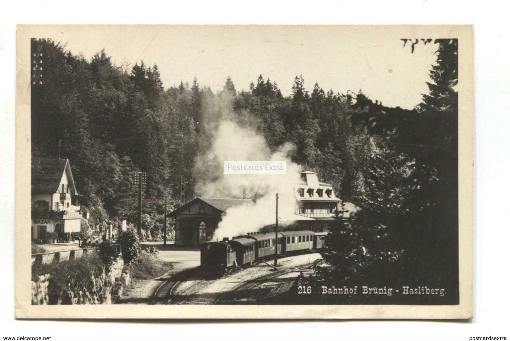 Bahnhof Brunig-Hasliberg, Railway & Steam Train - 1930 Used Switzerland Postcard - Stations With Trains