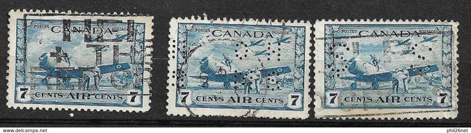 Canada   Poste Aérienne N°8 X 3 Dont Perforés OHMS  Et S S    Oblitérés B/ TB      - Posta Aerea