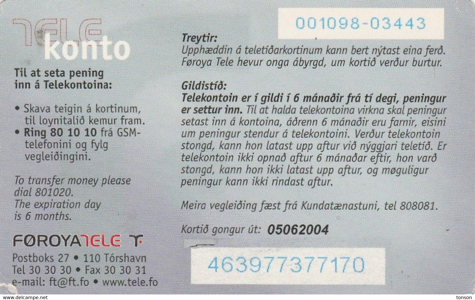 Faroe Islands, FO-TEL-REF-0003_0402, 200 Kr, Funny 'Face', 2 Scans,   05.06.2004   Blue CN, - Islas Faroe