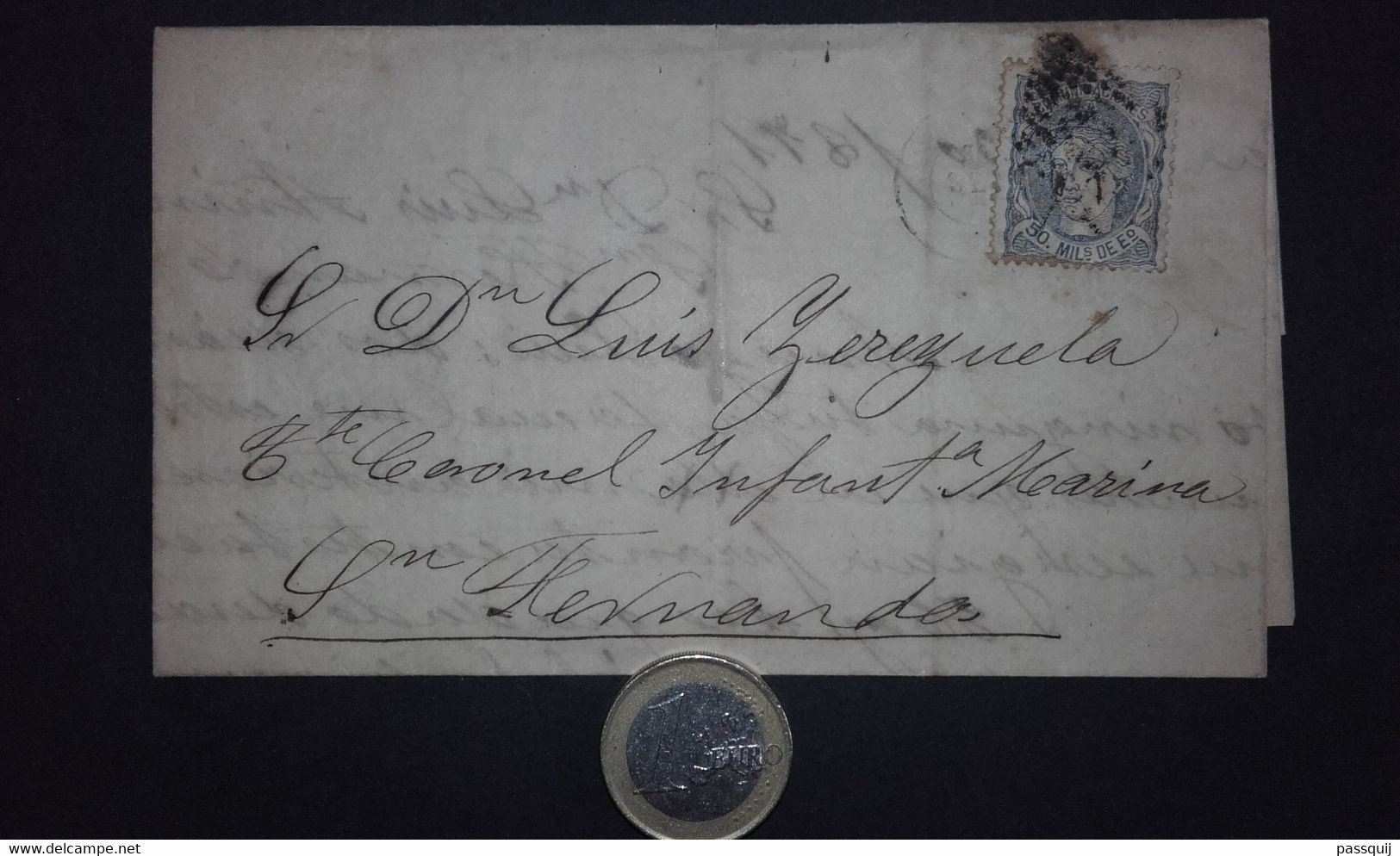 España 1871 Edifil 107 Gobierno Provisional - Envuelta Carta Sevilla A San Fernando (Cadiz) A Teniente Coronel De Marina - Lettres & Documents