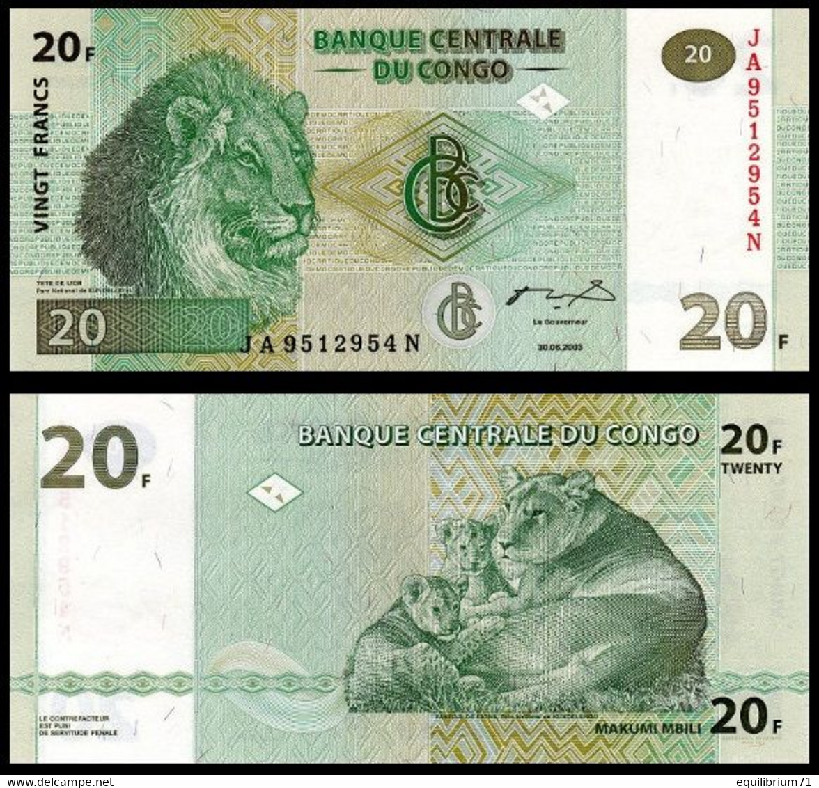 CONGO - 94A - 20f (20 Francs) - 2003 - Non Classés