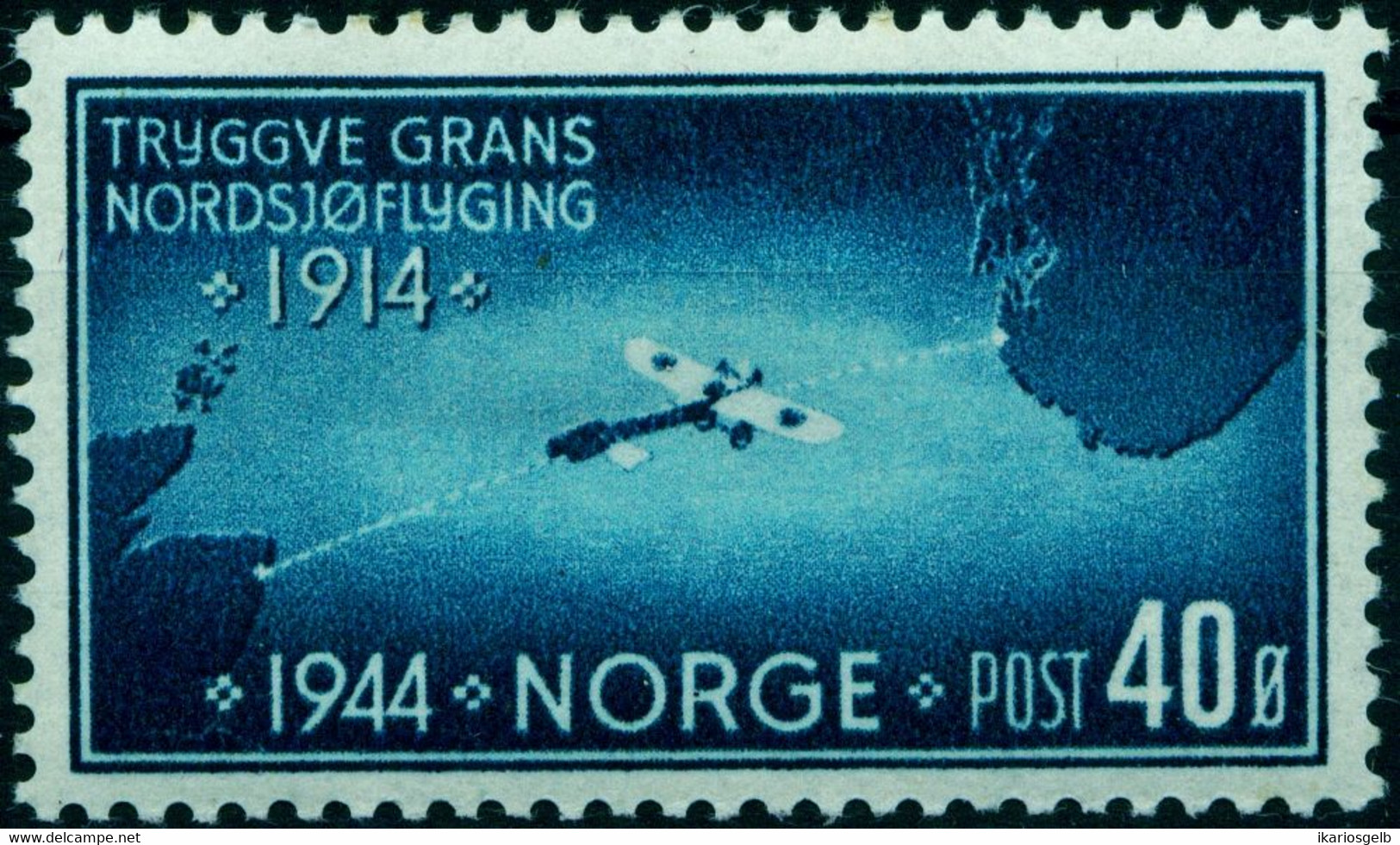 NORGE Norway Norwegen 1944 Michel-# 298  Feinst **  " TRYGVE GRAN Nordseeflug 1914 " - Sonstige & Ohne Zuordnung