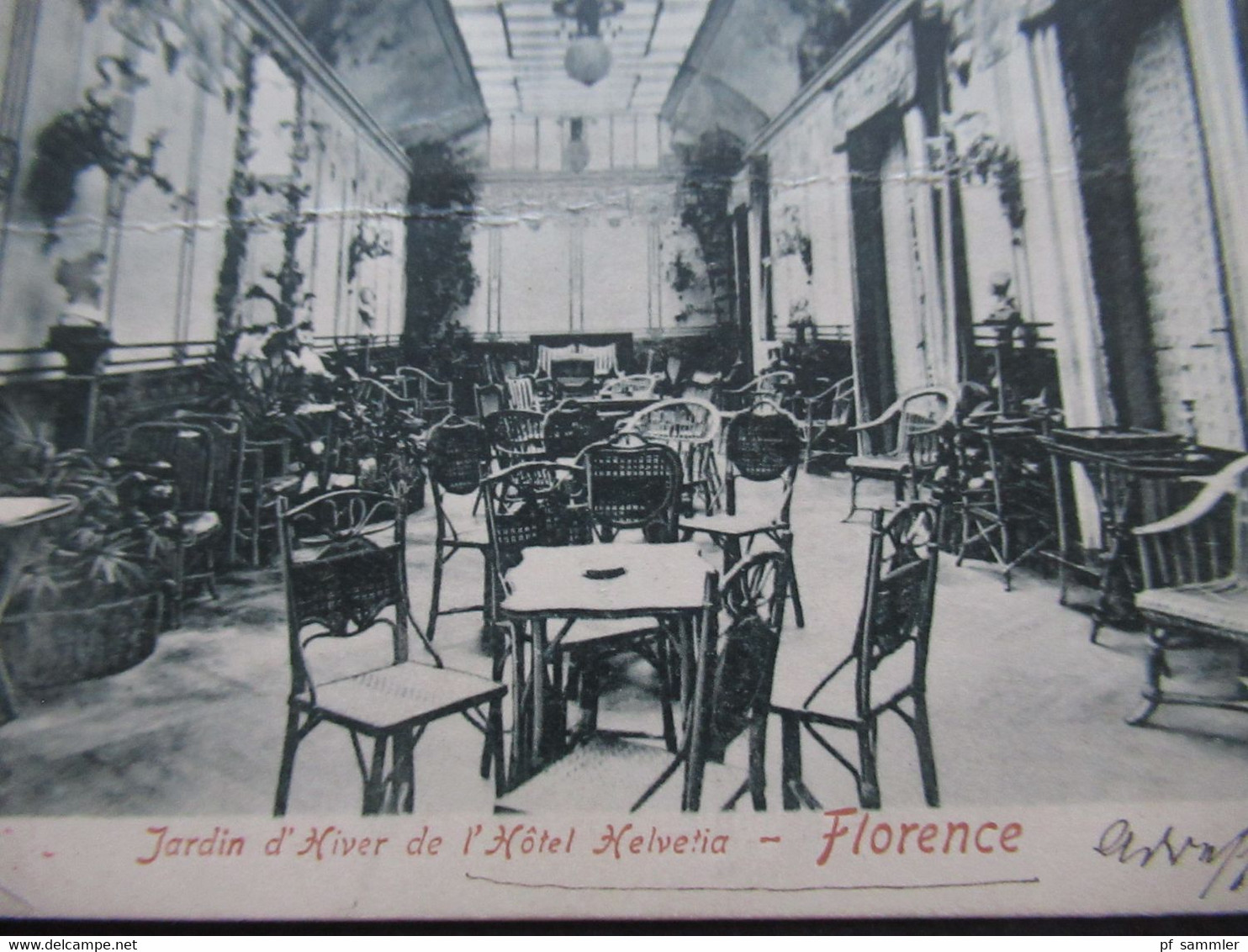 Italien 1907 Jardin D'Hiver De L'Hotel Helvetia Florence Roter Hotel Stempel Hotel Helvetia Flotence / Firenze - Hotel's & Restaurants