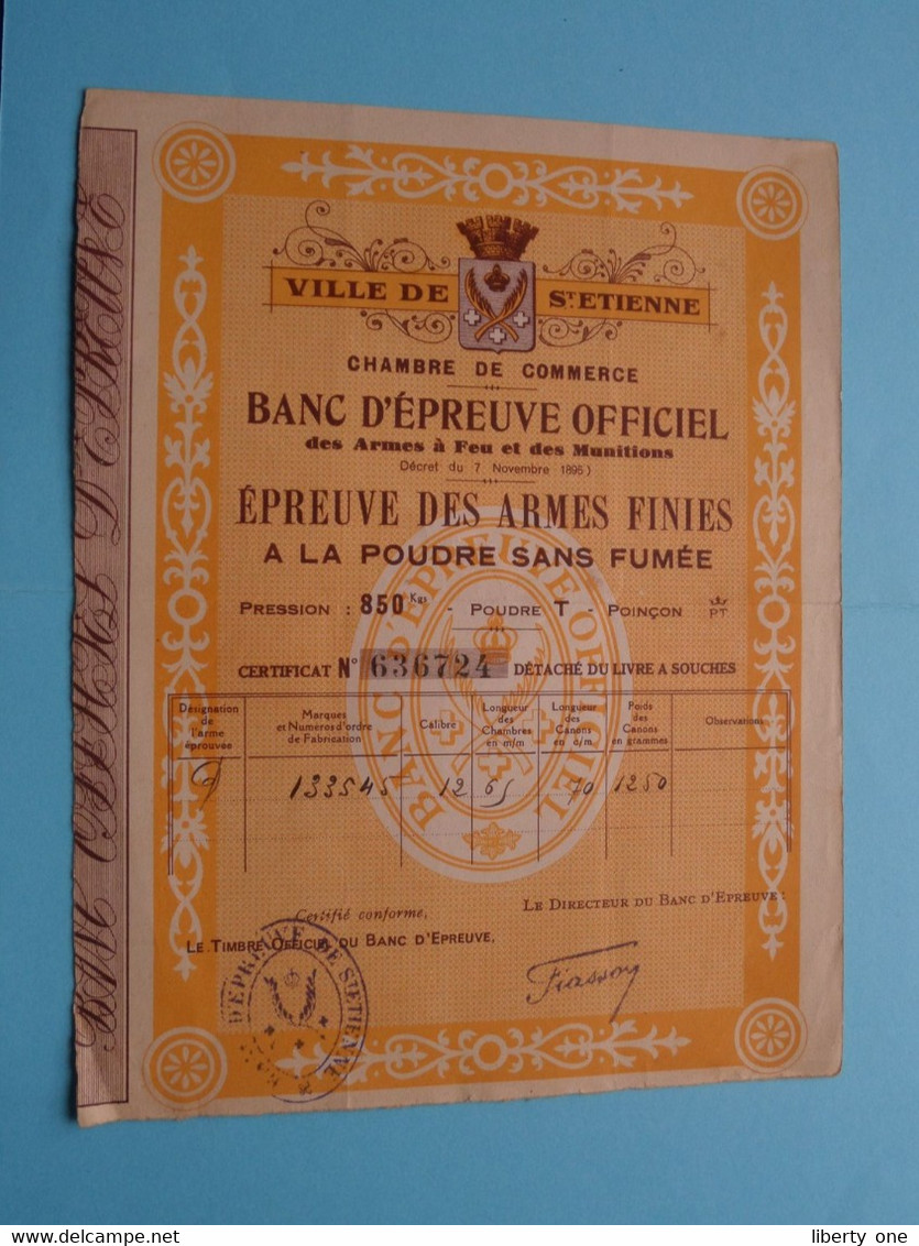 BANC D'EPREUVE OFFICIEL - Epreuve Des ARMES Finies ( Chambre De Commerce Ville De St. ETIENNE ) N° 636724 ! - Bank En Verzekering