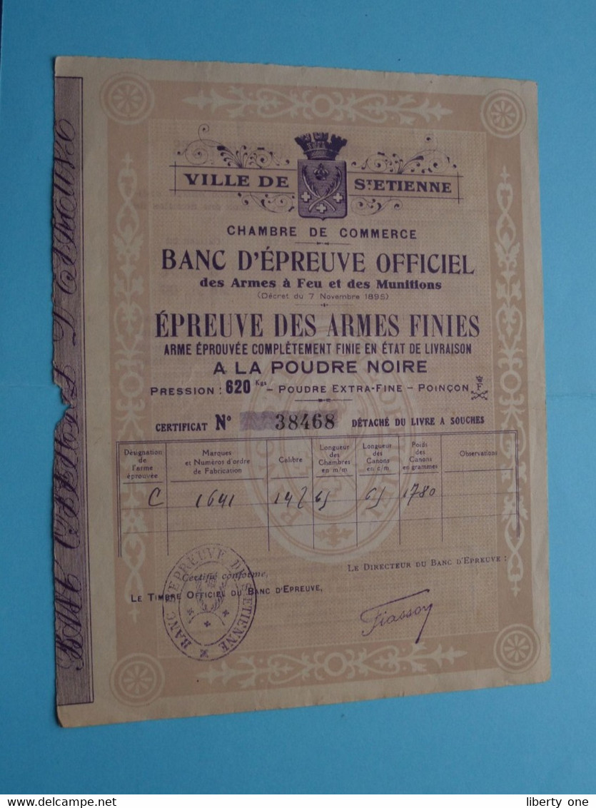 BANC D'EPREUVE OFFICIEL - Epreuve Des ARMES Finies ( Chambre De Commerce Ville De St. ETIENNE ) N° 38468 ! - Bank En Verzekering