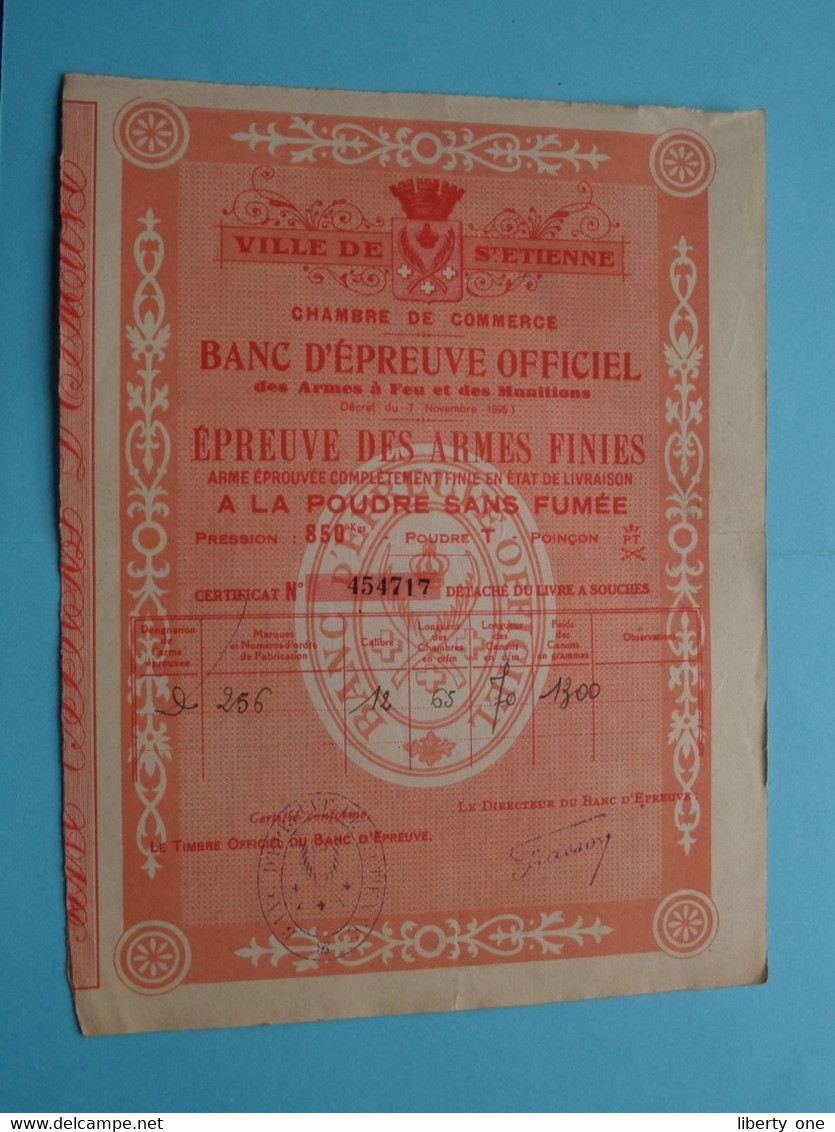 BANC D'EPREUVE OFFICIEL - Epreuve Des ARMES Finies ( Chambre De Commerce Ville De St. ETIENNE ) N° 454717 ! - Bank & Versicherung