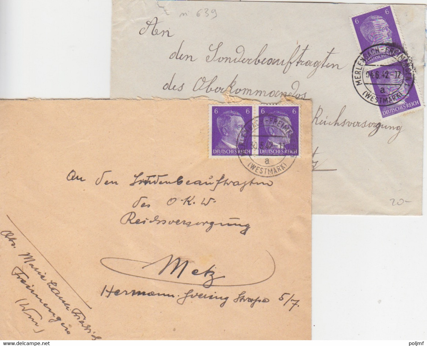 2 Lettres De Merlebach (T329 Merlenbach-Freimingen 1 A Westmark) TP Hitler 6pf X 2 Les 30/5 Et 4/6/42 - Covers & Documents