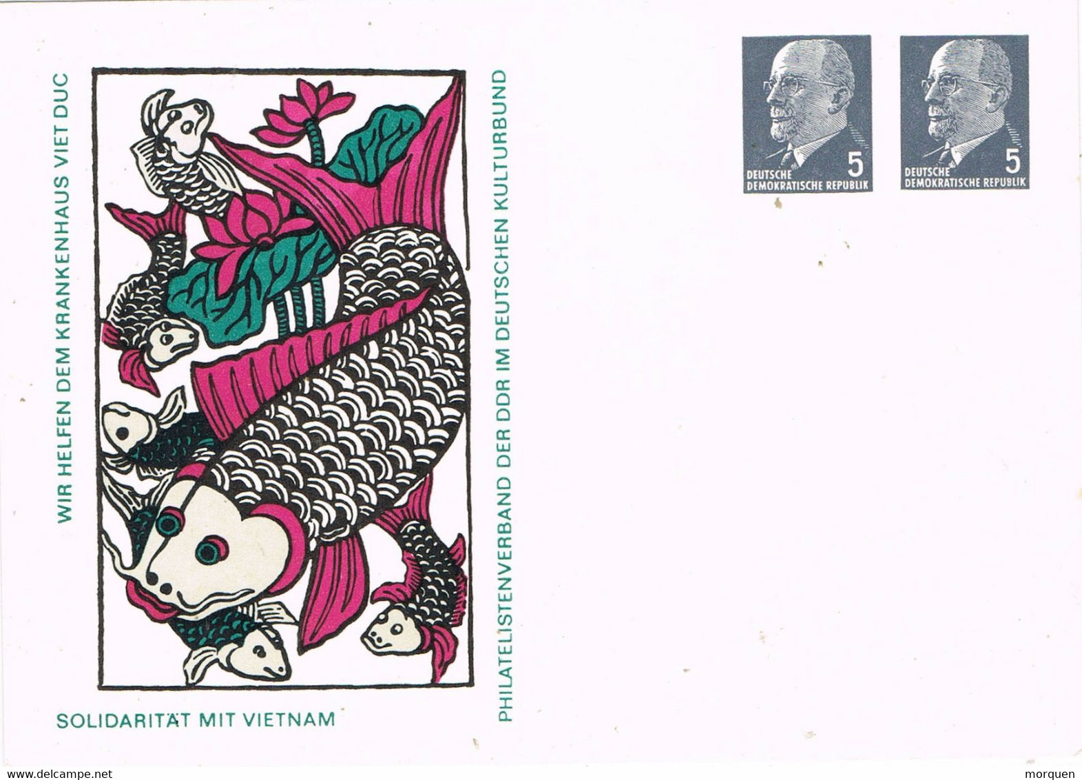 38773. 4 Entero Postal, Postcard 5+5 Pf. Solidaritat Mit VIETNAM, Fish, Horse, Pavo, Rooster, Pheasant - Cartoline Private - Nuovi