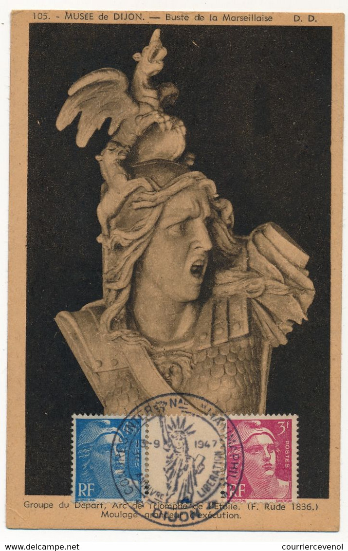 FRANCE - Obl. "Congrés International Maximaphilie Dijon 1947" Sur Carte Maximum Gandon 3f Et 4,50F - 1940-1949