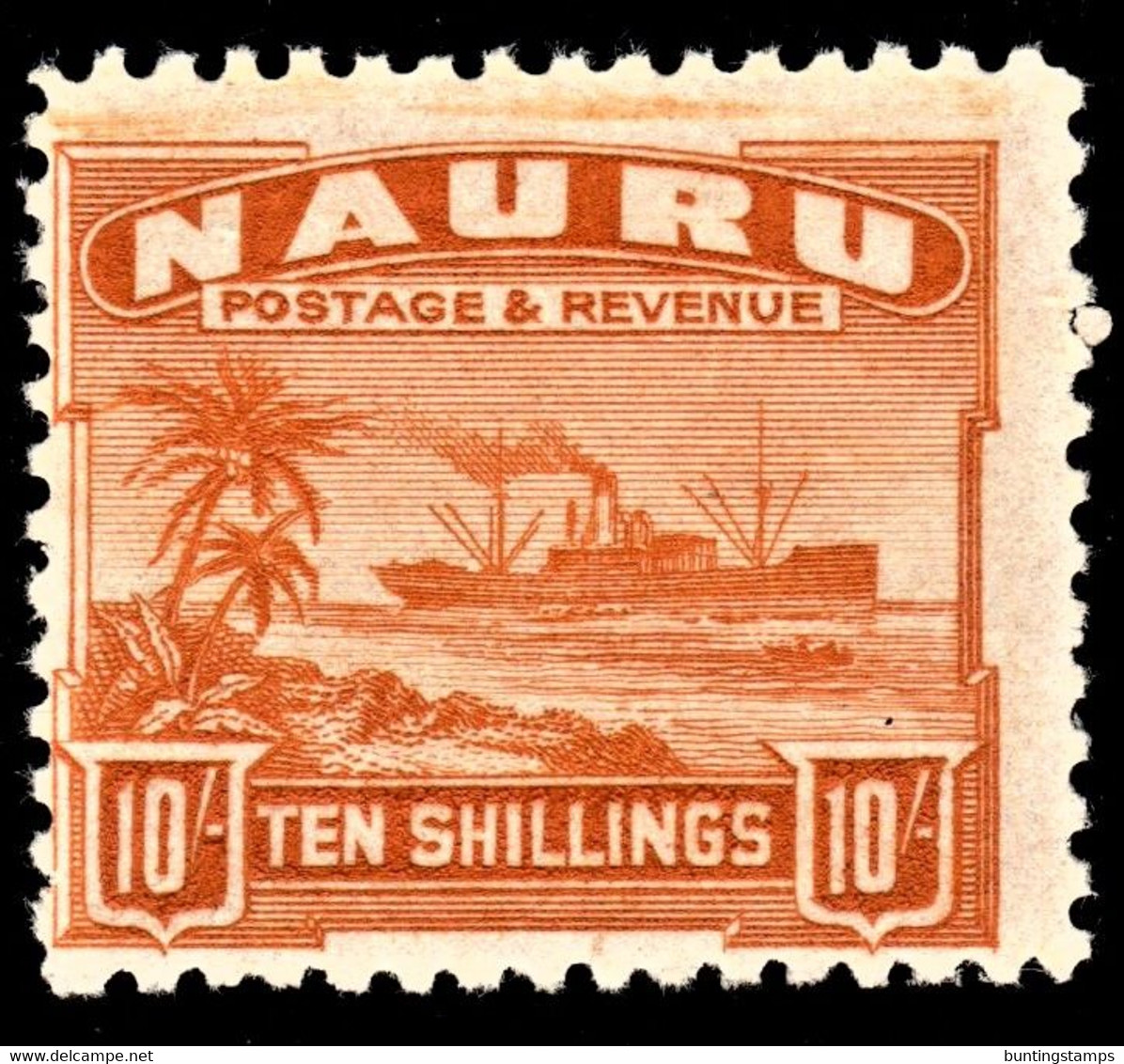 Nauru 1924 SG 39A 10/- Yellow Lightly Hinged Mint Rough Greyish Paper - Nauru