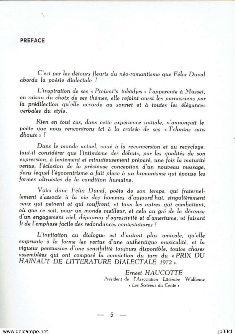 Les Tchmins Sans Dbouts, Recueil De Poèmes En Wallon Du Centre (La Louvière) Par Félix Duval, Bois-d'Haine 1973 - Poetry