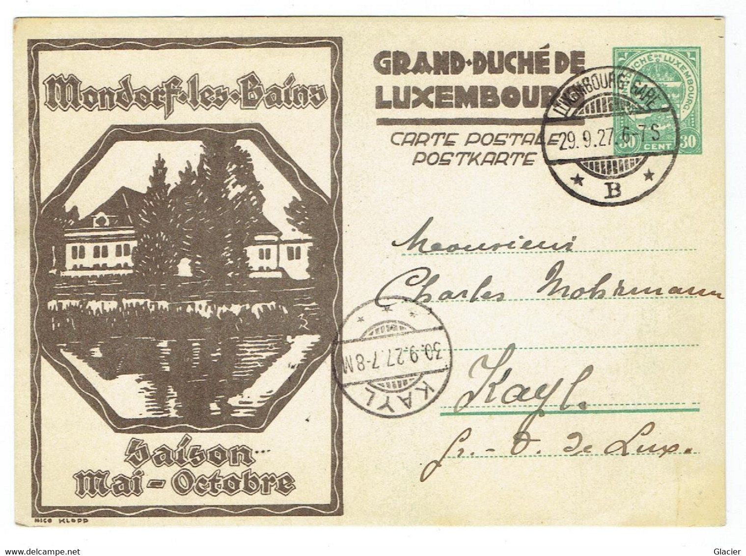 Entier 30 Ct - Mondorf Les Bains - Grand Duché De Luxembourg - 1927 - Cartas & Documentos