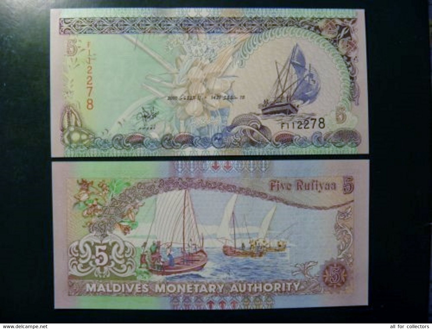 UNC Banknote Maldives 2000 5 Rufiyaa  P-18b Ship Fishing Boats - Maldives