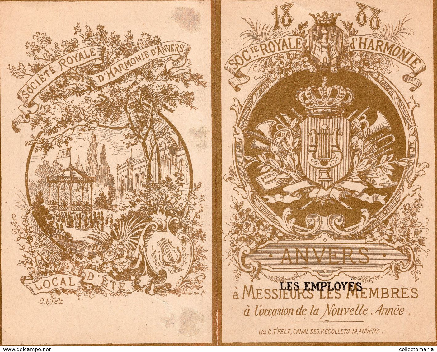 Calendrier Société D'Harmonie D'Anvers 1888 Litho T' Felt  18 X14 Cm - Porseleinkaarten