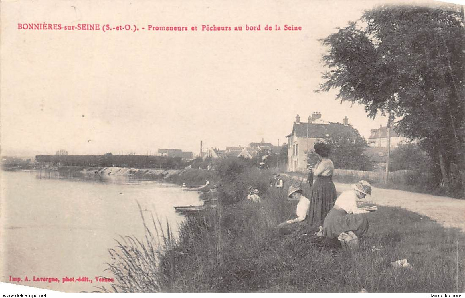 Bonnières Sur Seine         78        Promeneurs Et Pêcheurs Au Bord De La Seine              (voir Scan) - Bonnieres Sur Seine